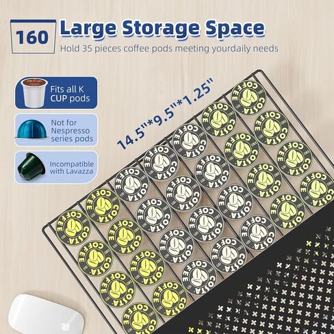 حامل كبسولات القهوة ذو 5 طبقات من Simple Trending لأكواب K-Cups سعة 160 حامل سعة مع رف الأكواب، منظم سعة القرون، كبسولة مع أدراج منزلقة، أسود in Kuwait