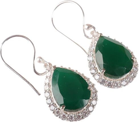 925 Sterling Silver CZ Drop & Dangle Earrings Elegant Teardrop Design for Weddings and Special Occasions (Green Onyx) in Saudi Arabia