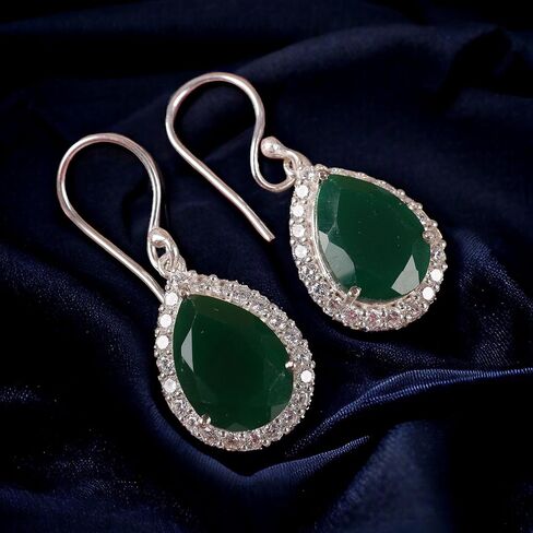 925 Sterling Silver CZ Drop & Dangle Earrings Elegant Teardrop Design for Weddings and Special Occasions (Green Onyx) in Saudi Arabia