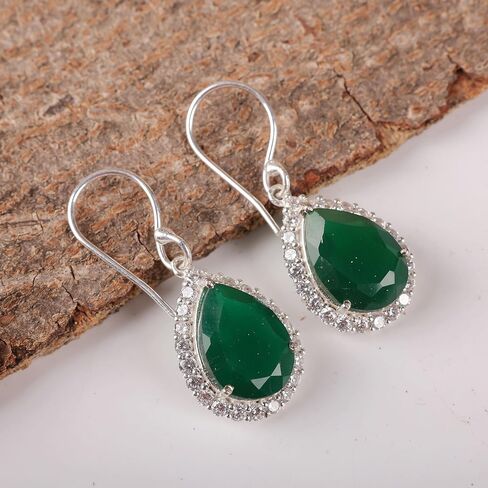 925 Sterling Silver CZ Drop & Dangle Earrings Elegant Teardrop Design for Weddings and Special Occasions (Green Onyx) in Saudi Arabia