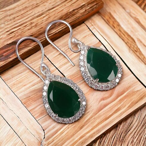 925 Sterling Silver CZ Drop & Dangle Earrings Elegant Teardrop Design for Weddings and Special Occasions (Green Onyx) in Saudi Arabia