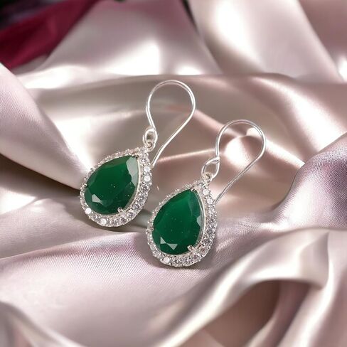 925 Sterling Silver CZ Drop & Dangle Earrings Elegant Teardrop Design for Weddings and Special Occasions (Green Onyx) in Saudi Arabia
