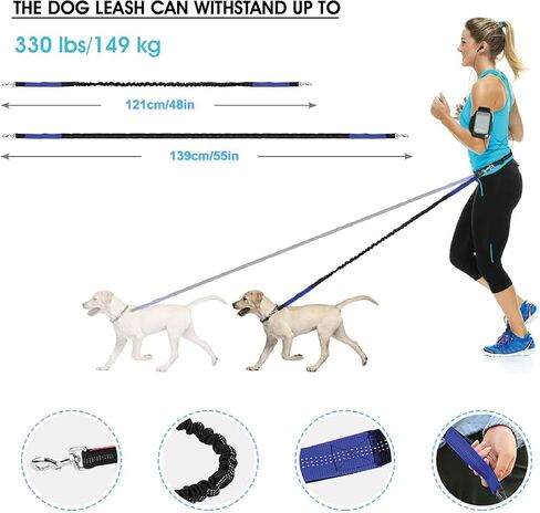 Hands Free Dog Leash with Waterproof Zipper Pouch for Running Walking Jogging Training Hiking Retractable Bungee Dog Running Waist Leash for Small Medium and Large Dogs Reflective Stitches in Saudi Arabia