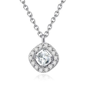 Silver Cubic Zirconia Necklace Faux Diamond Necklace Dainty Sparkly CZ Necklaces for Women Bridesmaid Pendant Necklace Small Silver Necklace Prom