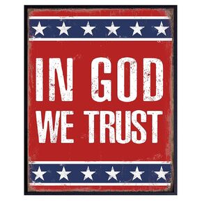 In God We Trust - American Flag Patriotic Decorations for The Home - Religious Wall Decor - American Flag Decor - God Wall Decor- USA Wall Art - Patriotic Decor- Inspirational Quotes - Patriotic Gifts