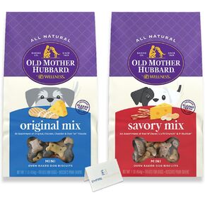Old Mother Hubbard Dog Treats مجموعة متنوعة صغيرة من 2 (مزيج أصلي ومزيج لذيذ) كلاسيكي، مقرمش، طبيعي، تشكيلة بسكويت عظام الكلاب المخبوزة بالفرن مثالية لتنظيف الأسنان وتدريب الحيوانات الأليفة