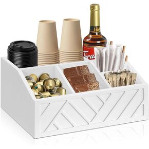 Coffee Bar Accessories and Organizer, Wood Coffee Station Organizer for Coffee Bar Decor, Coffee Pod Syrup Holder, Coffee Bar Condiment Organizer, Coffee Organizer Station for Countertop (White)