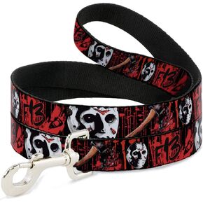 Dog Leash Friday The 13th Jason Mask4 Axe Blood Splatter Black Red 6 Feet Long 1.5 Inch Wide