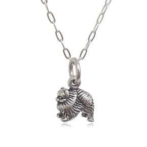 Sterling Silver Tiny Pomeranian Dog 3D Charm Necklace, 18"
