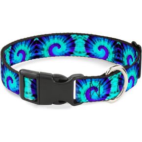Buckle-Down Plastic Clip Collar - Tie Dye Swirl Purples/Blues - 1" Wide - Fits 11-17" Neck - Medium