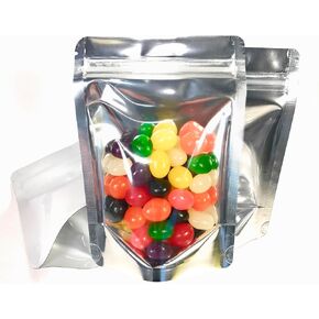 Smell Proof Mylar Food Storage Bag (50 Pack) 1 Ounce Clear Front Heavy Duty Ziplock 6x9x3 Inch Stand Up Leak Proof Foil Pouch w Hang Hole. Heat Sealable with Iron.