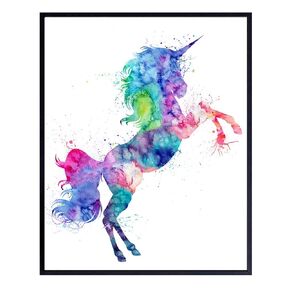 Unicorn Watercolor Wall Art Print - 8x10 Unframed Photo - Perfect Gift for Girls Room, Chic Home Decor
