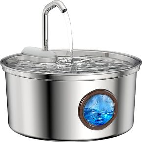 Stainless Steel Cat Water Fountain: Tomxcute 3.2L/108oz Cat Fountain for Drinking, Pet Water Fountain for Cats Inside with Multi-Filter-Water Level Window