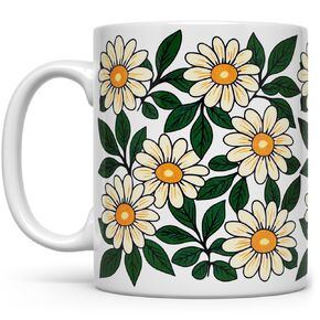 Floral Daisy Ceramic Coffee Mug, Flower Nature Garden Botanical Gift Cup for Mom Friend Coworker Women (11oz)