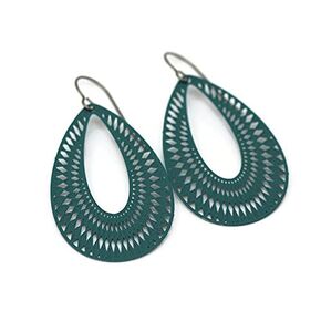 Teardrop Dangle Earrings Geometric Cutout Hypoallergenic Titanium Hooks (Teal Green)