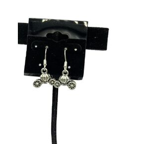 Silvertone 3D Pumpkin Coach Dangle Earrings with Sterling Silver Hooks