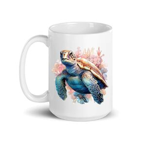 Ceramic Coffee Mug with Sea Turtle Design - 15oz. Ocean Theme Decorative Mug for Home, Office, Gift