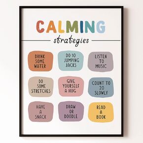 Calming Strategies Mental Health Coping Techniques Wall Art Prints, Counseling Psychologist Cognitive Behavioral Therapy CBT, Mental Health Awareness Gifts. (8x10 inch Print Unframed)