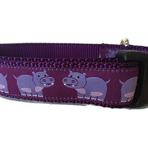 Hippo Dog Collar, Caninedesign, 1 inch Wide, Adjustable, Nylon, Medium and Large (Hippo, Large 15-22")
