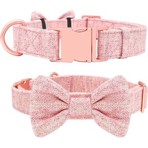 PET ARTIST Soft & Comfy Bowtie Dog Collar with Rose Gold Buckle Adjustable Nylon Dog Collar Gril Dog Collar Pet Gift for Small Medium Large Dogs