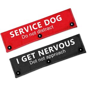 Service Dog/I Get Nervous Black and Red 2 Set Funny Dog Leash Sleeve Service Dog Do Not Distract Dog Leash Wrap for Pet Birthday Gift