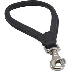 Round Genuine Rolled Leather Dog Short Traffic Leash 13" Long 1/2" Diam Lead (Black)