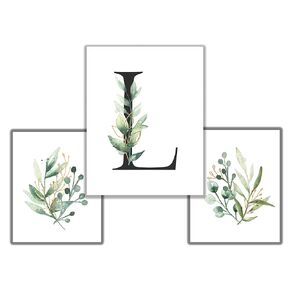 “L" Initial Wall Art Prints - Set of 3 includes (1) 11x14 + (2) 8x10 UNFRAMED Watercolor Botanical Decor Prints - Makes a Great Birthday, Wedding, Housewarming or Christmas Gift.