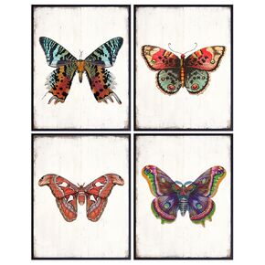 Vintage Butterfly Wall Art & Decor - Boho Shabby Chic Wall Decor - Bedroom Decor for Women - Rustic Living Room, Girls Bedroom, Home Office, Baby Nursery, Wall Art Set -8x10 Unframed Posters Pictures