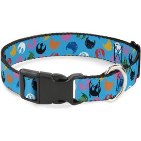 Star Wars Pet Collar, Dog Collar Plastic Buckle, Star Wars Jedi Order and Rebel Alliance Icons Scattered, 11 to 16.5 Inches 1.0 Inch Wide
