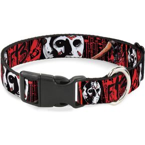 Dog Collar Plastic Clip Friday The 13th Jason Mask4 Axe Blood Splatter Black Red 11 to 17 Inches 1.0 Inch Wide