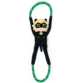 ZippyPaws Miraculous RopeTugz® Durable Extra Tough Squeaky Rope Dog Toy - Medium and Large Size Dogs - Cat Noir