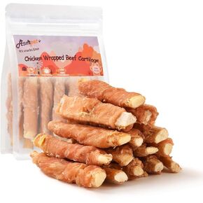 ASMPET Dog Treats, Chicken Wrapped Cod Skins for Dogs Fish Skin Dog Treats Rich in Omega3 Rawhide Free Grain Free All Natural Dog Treats Healthy for Small Medium Large Dogs (Stick XL,5 pcs,10.6oz)
