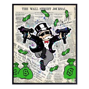 Wall Street Journal, Financial Times Gangsta Graffiti Monopoly Man Wall Art Poster - 8x10 Dow Jones, NASDAQ Decor, Home Decoration for Office, Living Room, Bedroom - Gift for Banker, Financial Planner