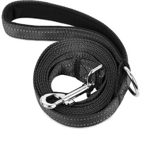 Double-Sided Reflective Nylon Dog Leash, 4 FT/5 FT/6 FT, Soft Padded Handle Heavy Duty Dogs Leashes with D Ring for Medium and Large Dogs Walking and Training,(Black, 6FT)
