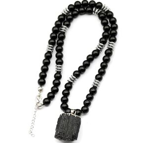 ElisaJewelryArt - Natural Red Jasper Crystal Pendant Black Onyx Stone Beaded Necklace Genuine Gemstone Endurance Stone Clasp Closure Necklace Unisex Necklace (22.00, Red Jasper)