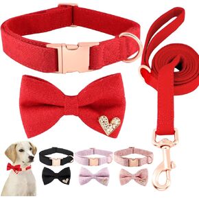 Female Male Dog Collar and Leash Set for Small Medium Large Dogs, Bow Tie Collar with Quick-Release Metal Buckle, Heavy Duty Adjustable Dog Collar with Bowtie(Purple,S)