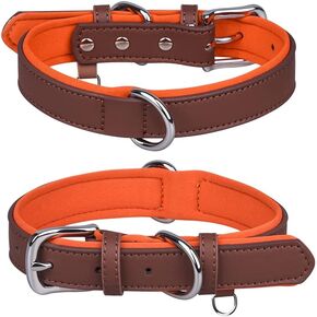 Genuine Leather Dog Collar for Small Medium Large Dog Adjustable Soft Breathable Comfortable Padded Puppy Pet Collar (XL:46-56cm, Blue)