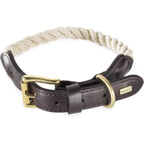 Embark Pets Country Dog Rope Collar - Braided Cotton and Thick Leather Dog Collar for Large Dogs - Durable Dog Collars for Large Dogs and Strong Build for Training, Walking, Running (Large, Red)