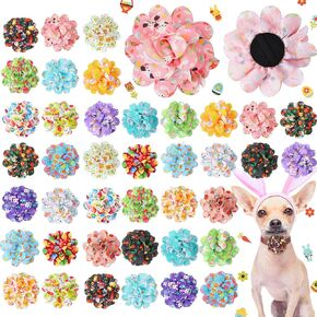 Silkfly 80 Pcs Easter Dog Collar Flowers Rabbit Bows Ties Grooming Accessories for Small Medium Large Cat Puppy Dog Collar
