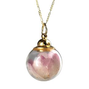 MadamLili Real Cherry Blossom Pink Glass Pendant Necklace - 925 Sterling Gold Plated - Floral Bridal Jewelry with Gift Box