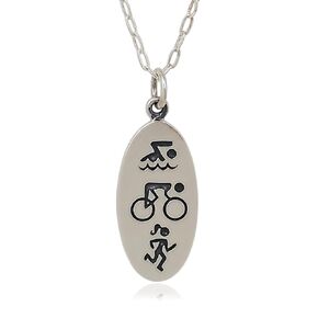 Sterling Silver Triathlon Flat Charm Necklace, 18"