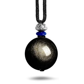 Mens 18mm Big Natural Obsidian Stone Bead Necklace,Adjustable Hemp Rope Simple Single Genuine Gemstone Pendant Necklace Jewelry Gift for Men Boys (Obsidian_A2)