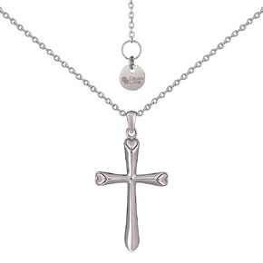 Heart Cross Necklace for Women - Sterling Silver, Rhodium-Plated, Family/Friendship/Romance/Self-Love Symbols, Adjustable 18+1+1 Inch, Hypoallergenic, Ideal choice for gift