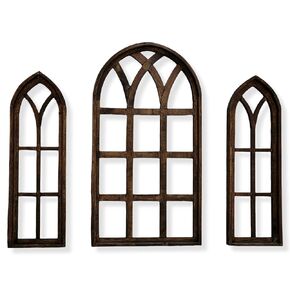 Set of 3 Farmhouse Wood Cathedrals Sunset Grove Rustic Brown Ash Window Cathedral Arch Collection- The Sunset Grove Collection Ash- Window Arches