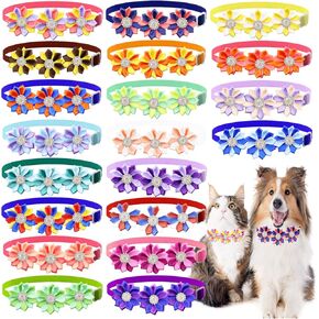 20Pcs Dog Bowties Flowers Cat Pet Bow Ties with Diamond Crystal Colorful Petals Dog Bows Neckties Collar Grooming Accessories