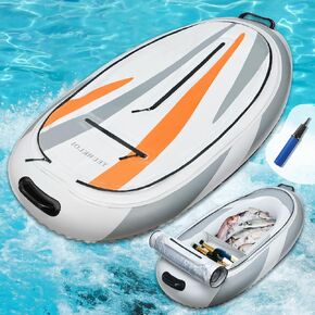 Inflatable Kayak Floating Cooler - Large Capacity Insulated Kayak Cooler with Aluminum Foil, Two Compartments | Hand Pump, Tow Rope, Heavy Duty PVC, Orange-Grey | for Boating and Kayaking