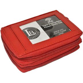 Leatherboss Leather RFID Identity Safe Double Zippered Accordion Wallet
