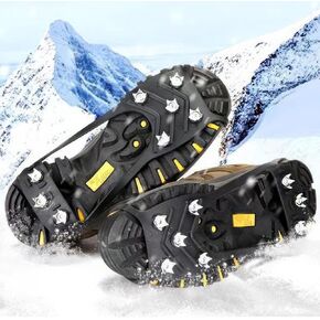 8 Spikes Anti-Skid Traction Grips Crampons - Stainless Steel Grippers Ice Cleats Winter Walking Spikes for Safe Mountain Climbing, Hunting, Fishing, Outdoor Adventures, Travel on Foot
