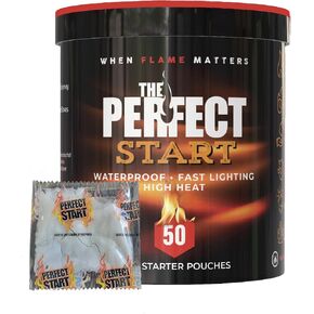 The Perfect Start Fire Starters - Waterproof - All-Purpose for Campfires, Fire Pits, Fireplaces, Charcoal & More - All Weather, Safe, Non-Combustible & Easy to Use for Camping, Hiking, Outdoor Cooking