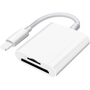Sd Card Reader for iPhone iPad Camera,Dual Card Slot Memory Card Reader Supports SD and TF Card Trail Camera Viewer Sd Card Adapter Portable Micro Sd Card Reader No Application Required Plug and Play